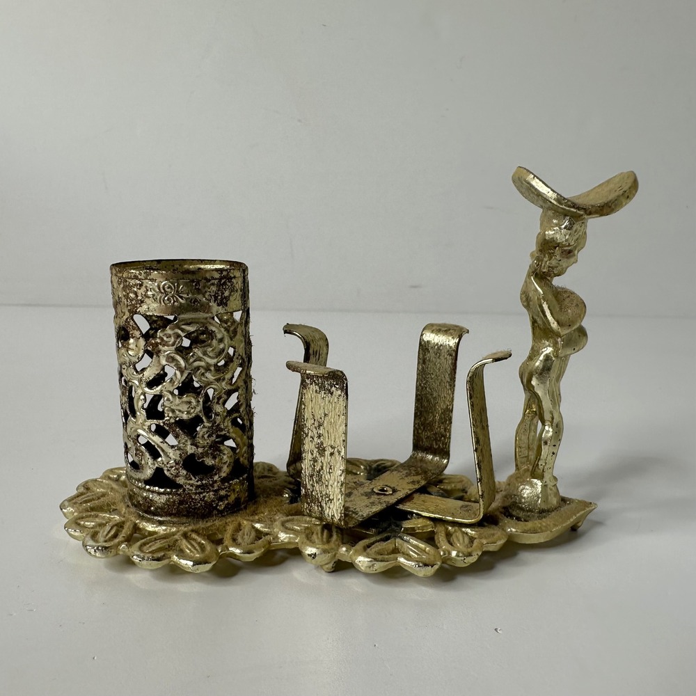Vintage Gold Tone Manicure & Lipstick Vanity Station Ornate Hollywood Regency